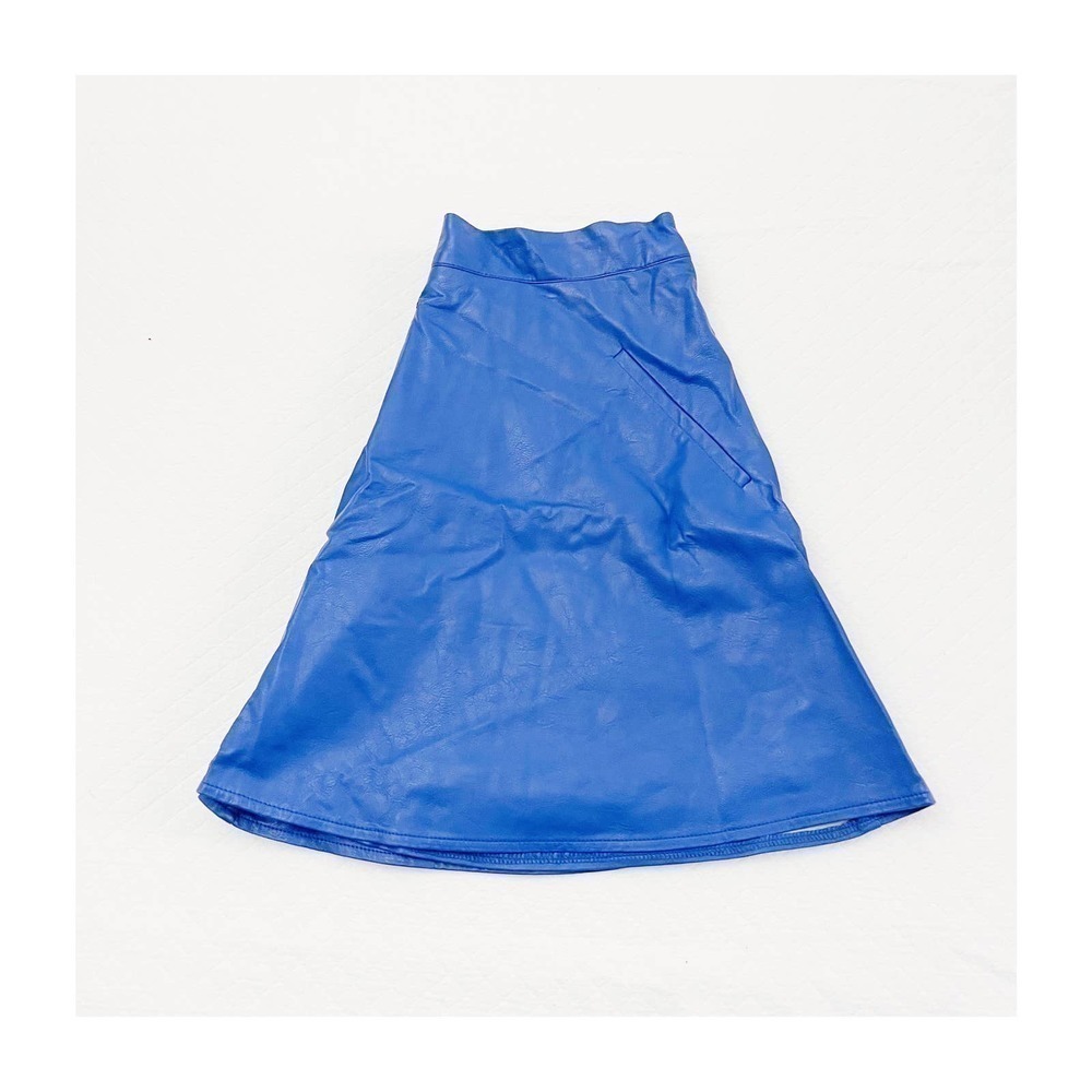 ASTR Blue Pleated Mini Skirt Faux Leather SZS